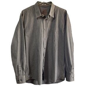 Bugatchi Shaped Fit Cotton Black & Tan Checked Button Down Shirt Size Large